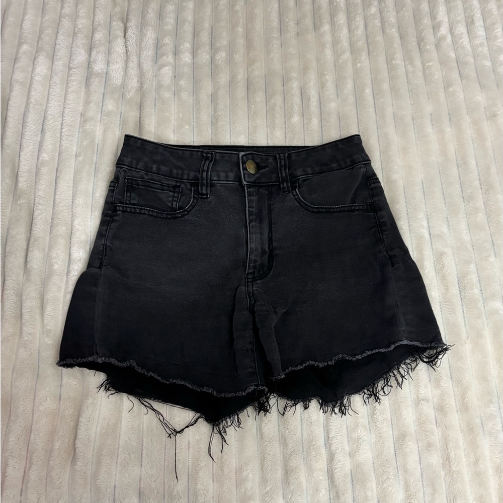 American Eagle Outfitters Black Jean Shorts Distressed Frayed Hem